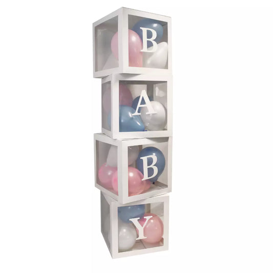 BABY Shower White Balloon Boxes & Letters | 4 Pcs