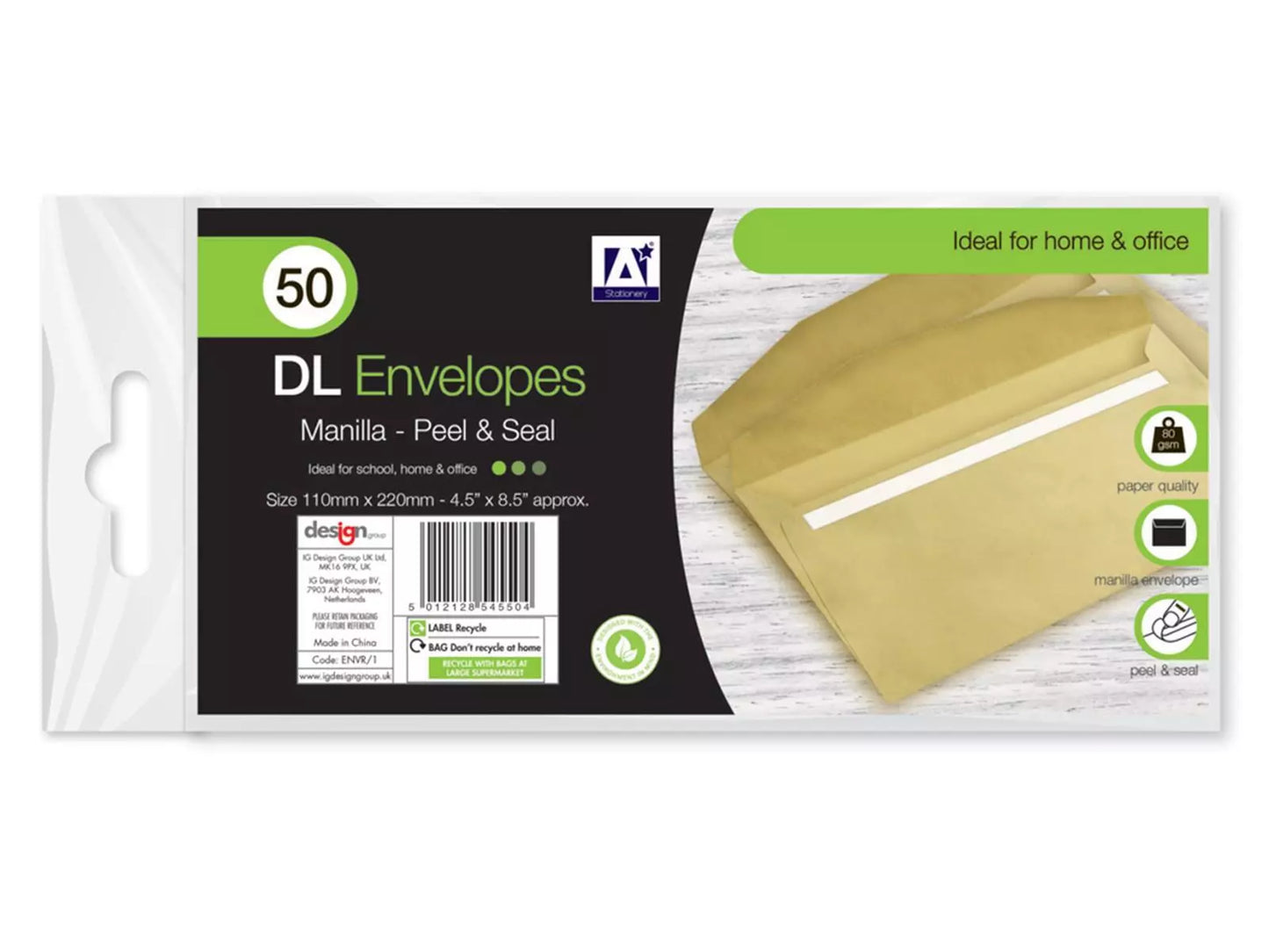 DL Envelopes | Manilla Peel & Seal   220MM X 110MM | Pack of 50