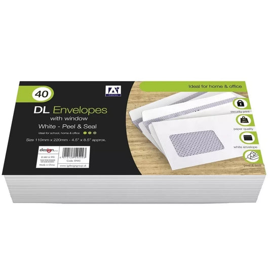 DL Envelopes with window | White Peel & Seal |  110MM X 220MM | Pack of 40