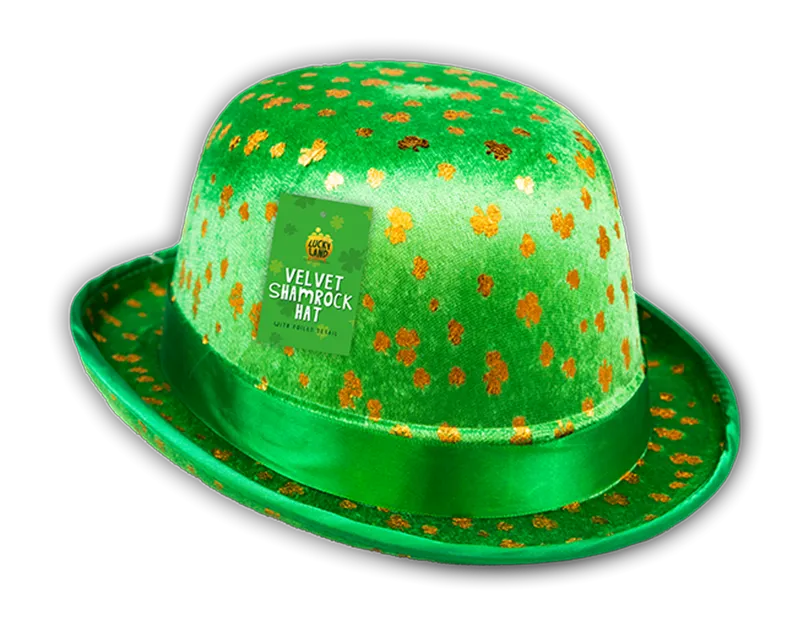 St Patrick's Velvet Gold Foiled Shamrock Hat