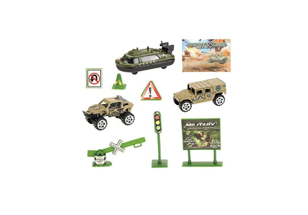 Military Play Set With Vehicles & Traffic Signs